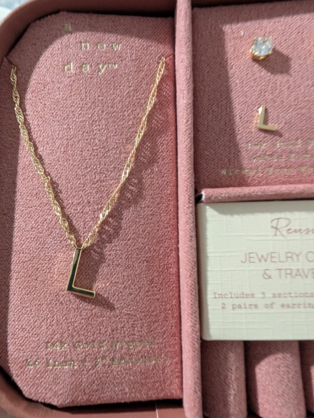 New Day Gold 'L' Initial Necklace and Earring Set